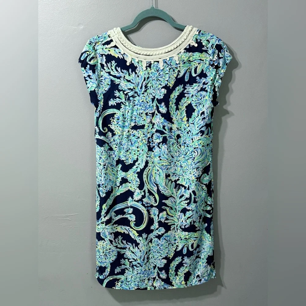 Lilly Pulitzer Madia Tunic Dress High Tide Navy Scuba Doo White Green Size Small - Picture 4 of 10